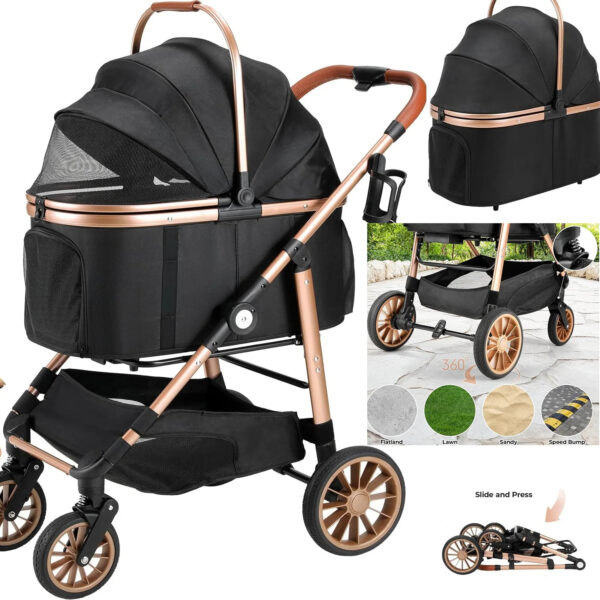 Luxury Small to Medium Dog Stroller - Foldable 2 in 1 Pet Stroller for Dogs up to 55 lbs - Image 2