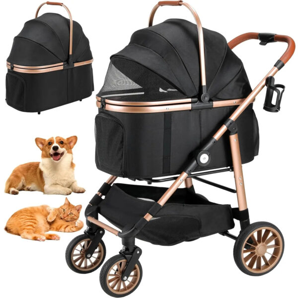 Luxury Small to Medium Dog Stroller - Foldable 2 in 1 Pet Stroller for Dogs up to 55 lbs