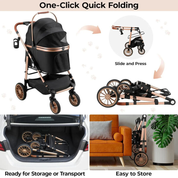 Luxury Small to Medium Dog Stroller - Foldable 2 in 1 Pet Stroller for Dogs up to 55 lbs - Image 5