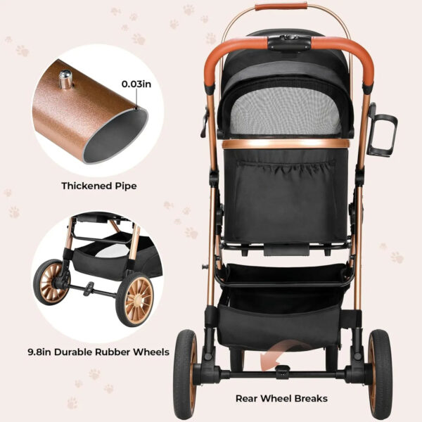 Luxury Small to Medium Dog Stroller - Foldable 2 in 1 Pet Stroller for Dogs up to 55 lbs - Image 7