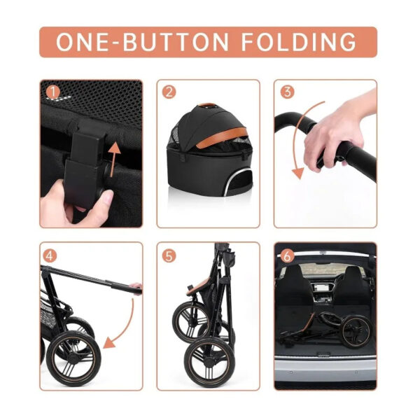 Premium 3 in 1 Zipperless Dog Strollers - 3 Wheels with Detachable Dog Carriage - Image 4