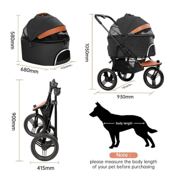 Premium 3 in 1 Zipperless Dog Strollers - 3 Wheels with Detachable Dog Carriage - Image 3